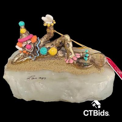 MW500 - Ron Lee 4 Inch 1987, Signed, Clown Sculpture On An Onyx Base.