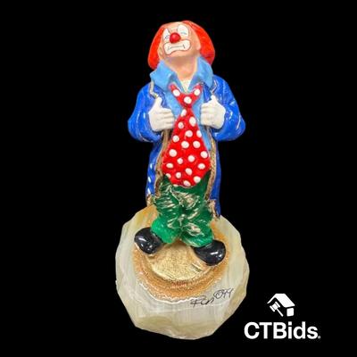 MW522 - MW522 - Ron Lee1999, 5 1/2 Inch Clown Sculpture, Onyx Base, Signed