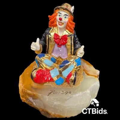 MW517 - Ron Lee 4 Inch, 1997, Clown Sculpture, Onyx Base. Signed