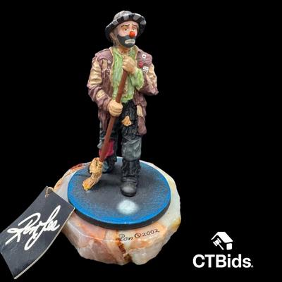 MW536 - Ron Lee 2002, 6 1/2 “, Clown Sculpture, Onyx Base, Signed, Numbered, Inscribed 