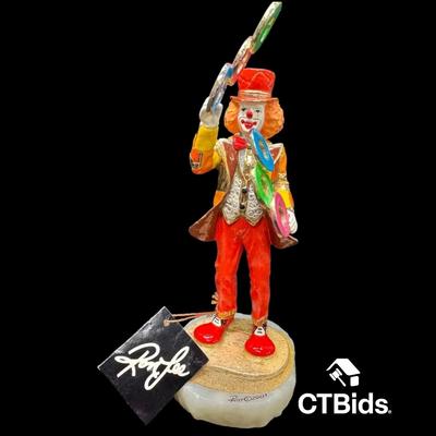 MW529 - Ron Lee 2001, 9 1/2 Inch Clown Sculpture, Onyx Base, Signed, Numbered, Inscribed 