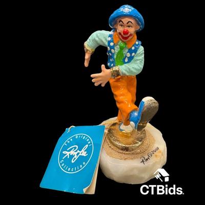 MW526 - Ron Lee 2001, 5 Inch Clown Sculpture, Onyx Base, Signed
