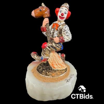 MW507 - Ron Lee 5 Inch, 1996, Clown Horse Broom Sculpture, Onyx Base. Signed, Numbered,  Inscribed