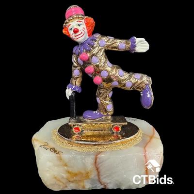 MW511- Ron Lee 5 1/4 Inch, 1995, Clown Sculpture, Onyx Base. Signed, Numbered
