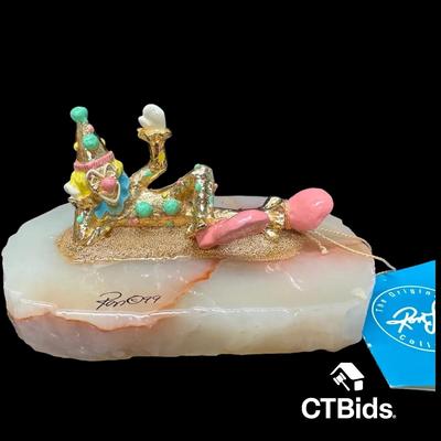 MW528 - Ron Lee 1999, 3 Inch Clown Sculpture, Onyx Base, Signed, Numbered, Inscribed 