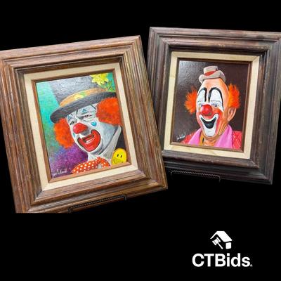 MW549 - Jon Helland Oil Clown Paintings. 2 8x10’s Framed 15x17