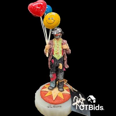 MW538 - Ron Lee 2002, 9 1/2”, Clown Sculpture, Onyx Base, Signed, Numbered, Inscribed 