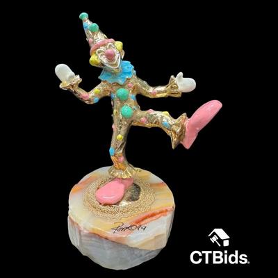 MW523 - Ron Lee 1999, 5 Inch Clown Sculpture, Onyx Base, Signed, Numbered, Inscribed 
