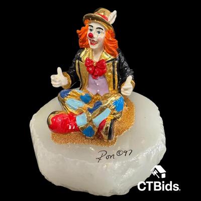 MW514 - Ron Lee 4 Inch, 1997, Clown Sculpture, Onyx Base. Signed