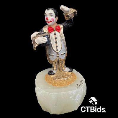 MW508 - Ron Lee 5.5 Inches Tall, 1996 Clown Sculpture On Onyx Base, Signed, Numbered, Inscribed