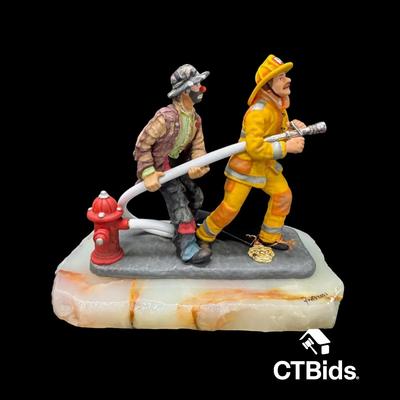 MW541 - Ron Lee 2003, 7“, Clown Sculpture, Onyx Base, Signed, Numbered, Inscribed 