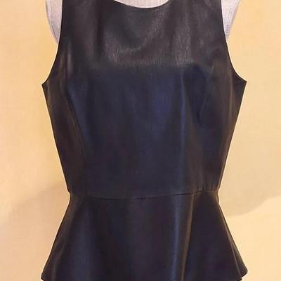 Worth New York Black Size 14 Genuine Leather Peplum Top