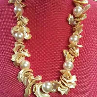 Statement Cream Shell and Pearl Accent Necklace
