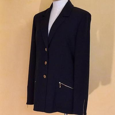 St. John Collection Navy Santana Knit Blazer with Gold Buttons, Size 12
