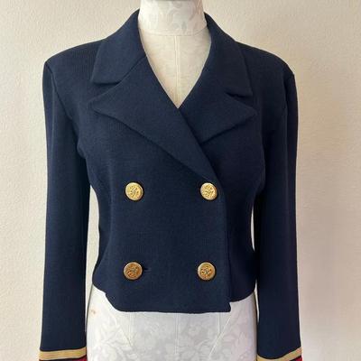 St. John Sportswear by Marie Gray Navy Knit Military-Style Blazer – Size 10