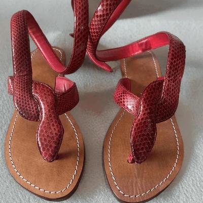 Handmade Italian Red Snakeskin Wrap Sandals – Size 41 (Women’s 10)