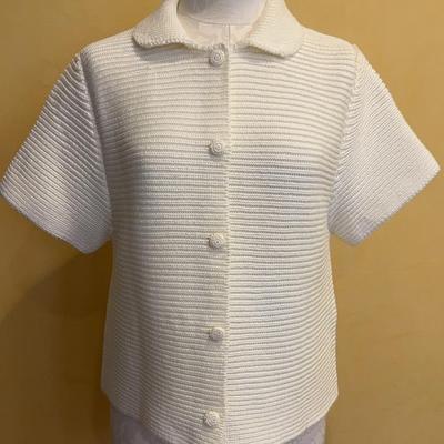 Vintage-Inspired White Knit Short-Sleeve Cardigan by Zara (Size XL)
