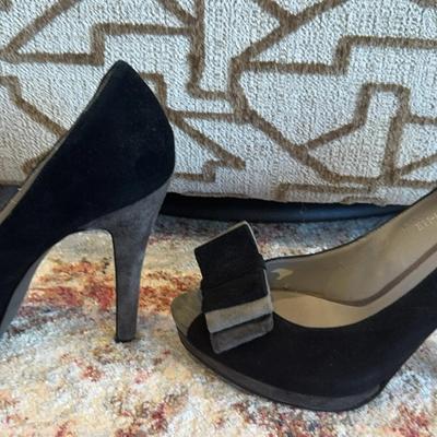 Elegant Black & Taupe Suede Peep-Toe Heels by Cinti – Made in Italy