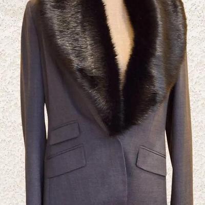 Worth New York Gray Size 12 Wool Blend Blazer with Faux Fur Collar 