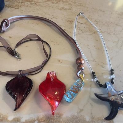 Lot of 4 Art Glass Pendant Necklaces