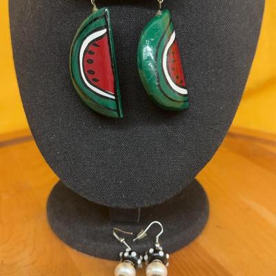 Lot of 2 Pairs of Fun Costume Earrings – Watermelon & Polka Dot Bead Styles ????
