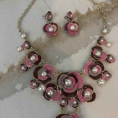 Kate Spade New York Pink Floral Statement Necklace with Pearls