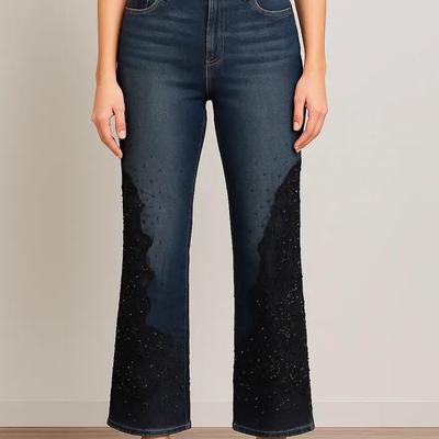 STYLE New York Paris Embellished Denim Jeans with Lace Detail – Size 10