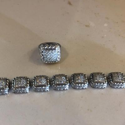 Silver-Tone Bracelet & Ring Set with Sparkling Accents