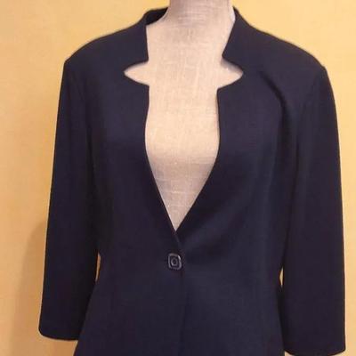 St. John Caviar Wool Blend Knit Jacket Size 14 – Navy One-Button