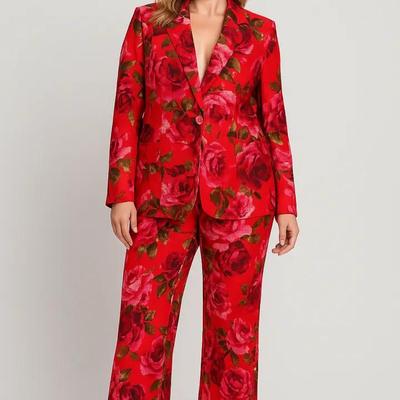 ASOS LUXE Red Floral Pantsuit – Blazer & Pants Set, Size 10 (US)