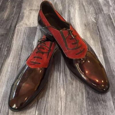 Men's Size 41 Handmade Leather Oxford Dress Shoes – Burgundy Patent with Red Suede Panels