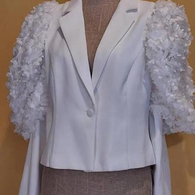 ASOS LUXE White 3D Floral Puff-Sleeve Blazer, Size US 12
