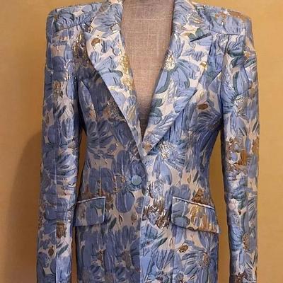 ASOS Luxe Floral Brocade Blazer Jacket Size 10 – Blue and Gold