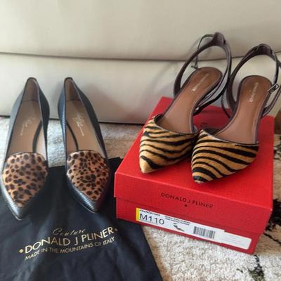 Lot of 2 Designer Donald J Pliner Animal Print Heels – Leopard & Tiger Haircalf Size 11