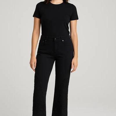 STYLE New York & Paris Black Lace Beaded Pants – Size 10