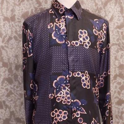 Just Cavalli by Roberto Cavalli Men’s Size 54 Floral Silk Shirt – Black, Purple, and Peach
