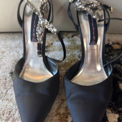 Steven by Steve Madden Black Satin Rhinestone Heels, Size 10