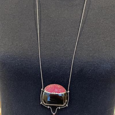 Swarovski crystal and enamel pendant necklace with red and clear stones