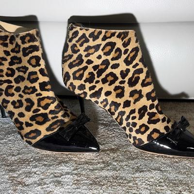 Sergio Rossi Leopard Print Pony Hair & Patent Leather Booties – Size 40 (Made in Italy)