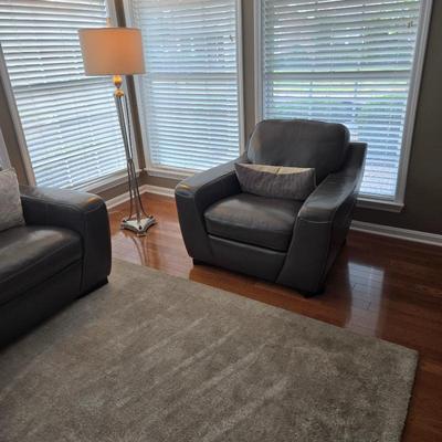 Grey Leather Chair and 8x10 very nice area rug.