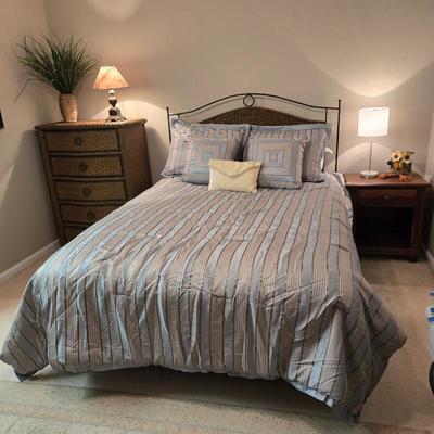 Queen Iron and Rattan bed = matching chest of drawers