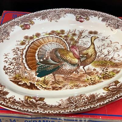 Fred Roberts Co- Ceramic Turkey Platter - 18x14 - Made In USA