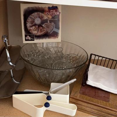 Game Night! Glass Punch Bowl And Cups, Serving Tray, Pie/Cake Cutters, Poker Set