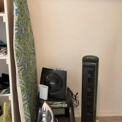 Rowenta Iron, Ironing Board. Vornado Space Heater, Lasko Fan & 2 Step Plastic Stool