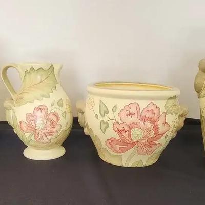 Gorgeous 4 Piece Set, Formalities Imperial Poppy Collection, Pottery, Yellow, Reds, Flowers