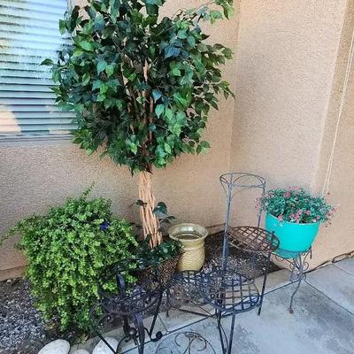 Outdoor Ready! Selection Of Metal Plant Stands, Faux Plant, Live Plant, Cactus Decor