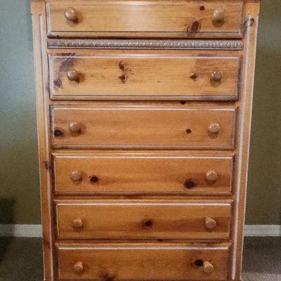 6 Drawer Dresser, Light Wood With Ornate Design