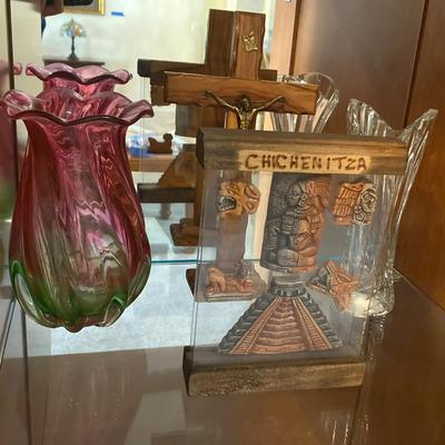 Glassware Decor With Chichentza Display And Religious Piece