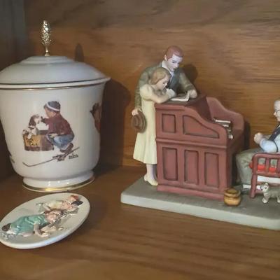 Norman Rockwell Display Piece, Small Plate & Jar with Lid - A Boy & His Dog, Marbles Champion