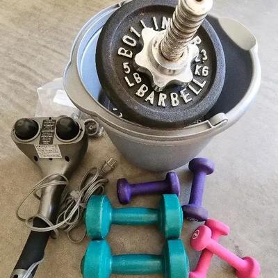 Working Out at Home - Set Of Hand Weights, Massager, Barbells